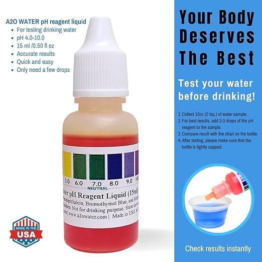 Water pH Level Test kit, Alkaline, Tap, and Drinking Water (WHT/100-125 Tests) 0.50 Fl Oz, More Accurate Than Test Strips, Made in USA, by A2O Water