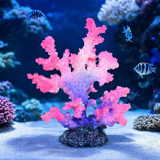 Polyresin Coral Ornament for Fish Tank Decorations,Aquarium Landscape Decor - Safe for Saltwater & Freshwater,Purple&Pink