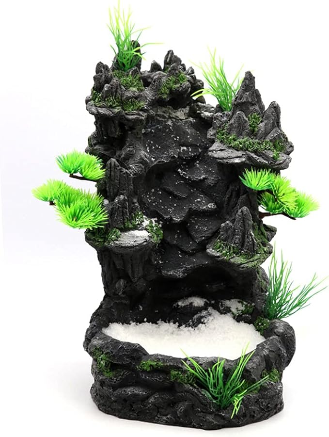 Mountain View Decor Rockery Landscape Rock Ornament with Trees Sand Waterfall Fish for Tank Decoration No Fade Easy to C Sand Waterfall Aquarium