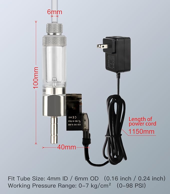 CO2 Bubble Counter with Solenoid Valve and Check Valve for CO2 Generator Water-Filled Version