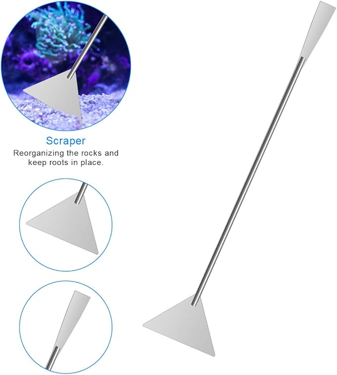 7 in 1 Aquarium Aquascape Tool Kit 15 inch, Aquatic Plant Extra Long Aquascaping Tool for Aquarium Fish Tanks Clean Accessories Set with Silver Tweezer Scissor Spatula, Fish Net, PH Paper, Bag