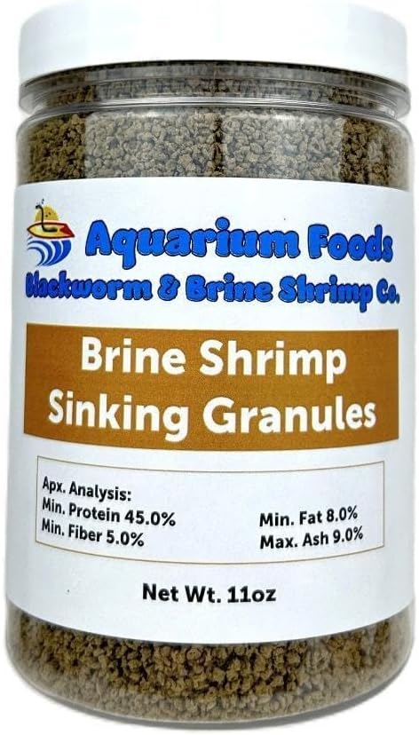 Brine Shrimp 0.5-2.5mm Sinking Granules for All Small & Baby Discus, Cichlids, Tetras, Live Bearers, Catfish, Small Plecos, All Tropical Fish…11oz Lg Round Jar
