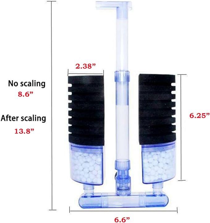 Multi Layer Filter Media Biochemical Dual Sponges Filters with Extendable Telescopic Air Flow Outlet Air Pump Driven for Betta Fry Aquarium Fish Tank Up to 50 Gallon (1-Pack, Black Sponge)