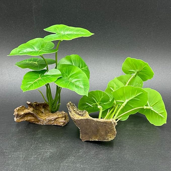 Fish Tank Decor Aquarium Decorations Ornaments Betta Leaf pad Hammock 6inch Plastic Artificial Plant Goldfish Fish Hides Small Tank/Reptiles Plants Driftwood (Green-Type-A-Set)