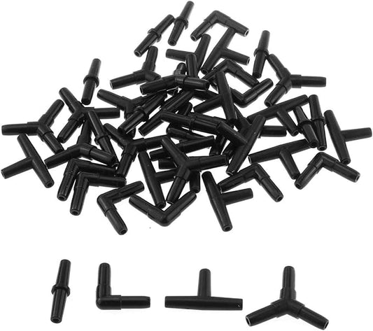 DGZZI Aquarium Air Valve Connector 48PCS 4Type Black Plastic Air Valve Connectors Splitters for Fish Tank 3/16 Air Line Air Pump