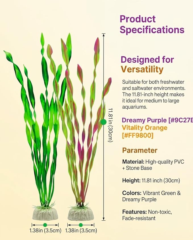 20 PCS Artificial Plastic Aquarium Plants Decor, Artificial Seaweed Fish Tank Greenery - Non-Toxic Underwater Plants with Green & Wine Red Leaves, Tank Plant Decorations