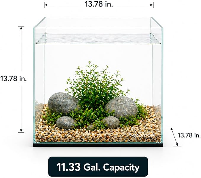 Aquatop High Clarity Low Iron Glass Cube Aquarium - Up to 11.3 Gallons - High-Grade German Silicone - Ideal for Salt and Freshwater Aquariums