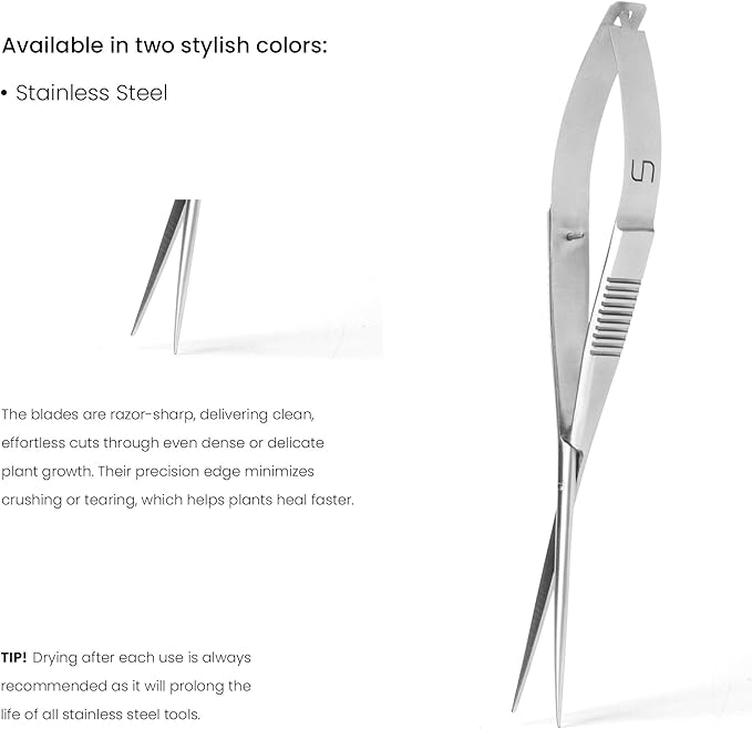 UNS Aquascaping Tools - Stainless Steel Rust Resistant Freshwater Planted Tank Saltwater Reef Aquarium Maintenance Accessory - Trimming Stem & Carpets, Coral Cutting - Straight Spring Scissors, Silver