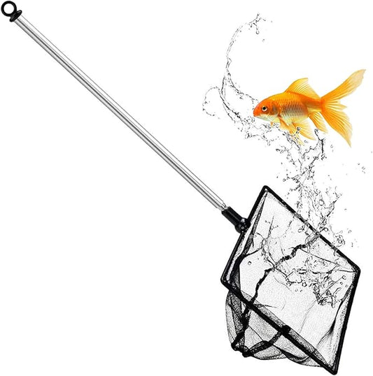 Aquarium Fish Net, 8 Inch Fine Mesh Fish Tank with Extendable 9-24 inch Long Handle