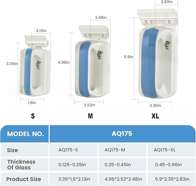 AQQA Aquarium Magetic Glass Cleaner Brush with 2 Detachable Scrapers Floating Fish Tank Cleaning Tools Algae Scraper for 0.45-0.66 inch Thick Glass/Acrylic Tanks (X-Large)