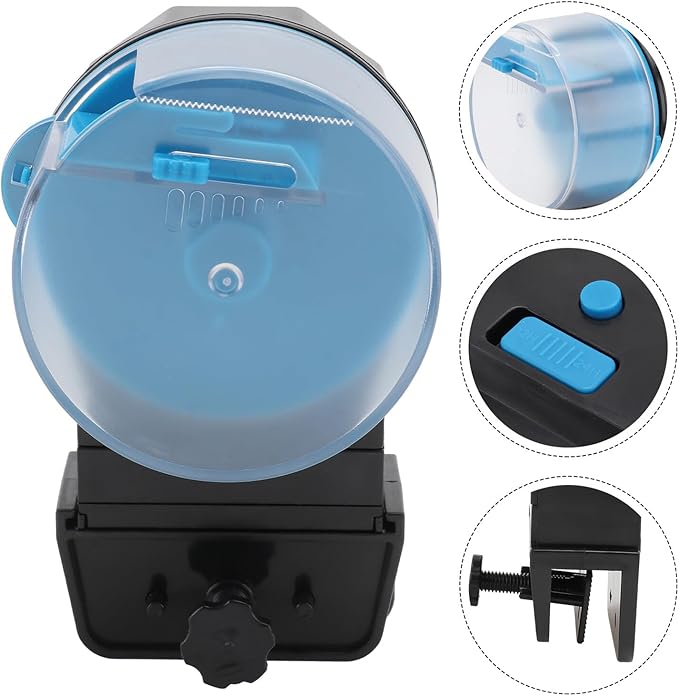Automatic Aquarium Fish Feeder Intelligent Feeding Device for Fish Tank and Turtle Tank, Blue Plastic Automatic Feeder Suitable for Home and Vacation Use