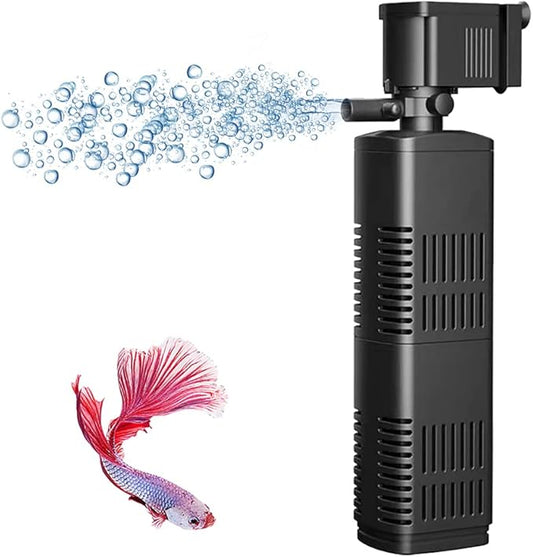 300 GPH Submersible Aquarium Internal Filter Pump for (40 to 150 Gal) Fish and Turtle Tank and Pond with Chemical, Physical, and Biological Filtration, Black, 20240326-1