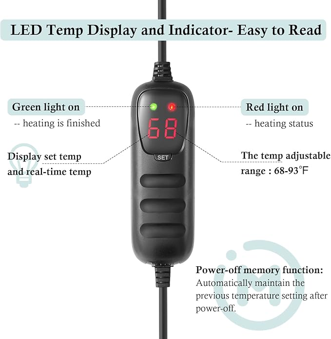 HITOP Compact Submersible Aquarium Heater -200W Digita Heater for Fish Tank Turtle Tank, for Saltwater and Fresh Water with Temperature Controller