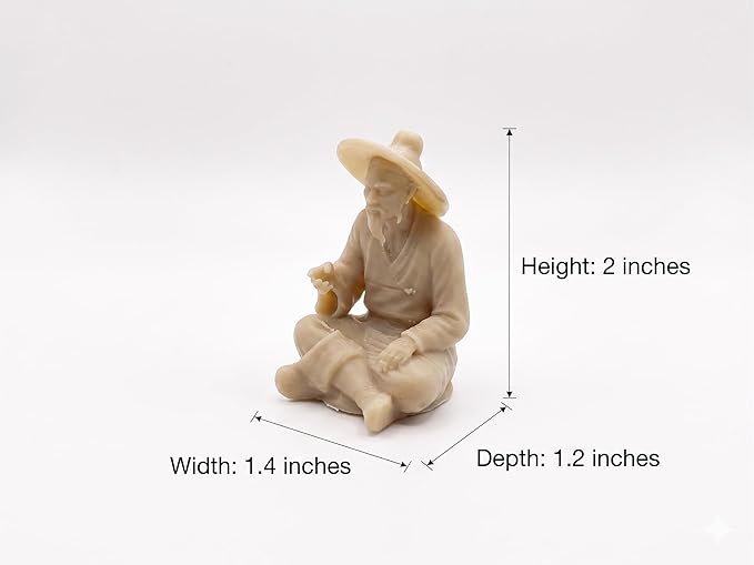 Miniature Zen Fisherman Figurine – Old Wise Man Fishing Bonsai Tree Accessory – 3D Printed Ivory Finish Aquarium & Terrarium Decor – Oriental Feng Shui Sand Garden Ornament
