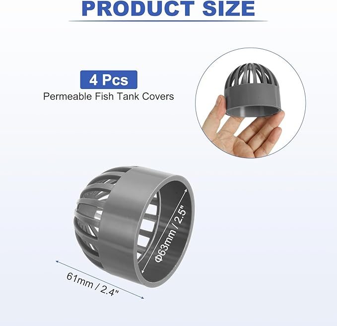 PATIKIL 2.5 Inch (63mm) Fish Cover Permeable Cap, 4 Pcs PVC Breathable Cap Aquarium Guard Fish Tank Intake Cover, Gray