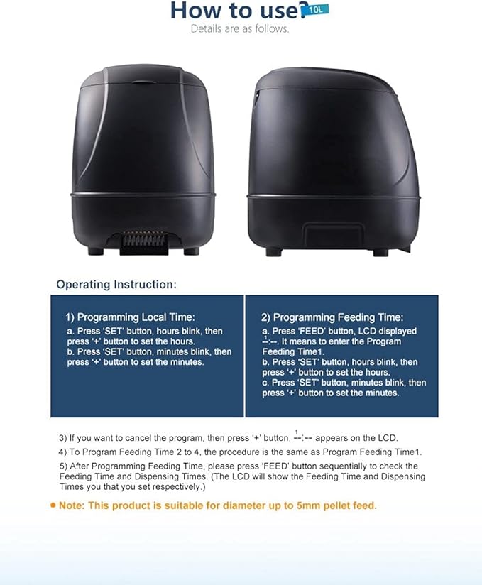 10L Solar/Battery Fish Feeder - 120° Wide-Angle Auto Pond Feeder, 50-1400g/day Adjustable, Weatherproof