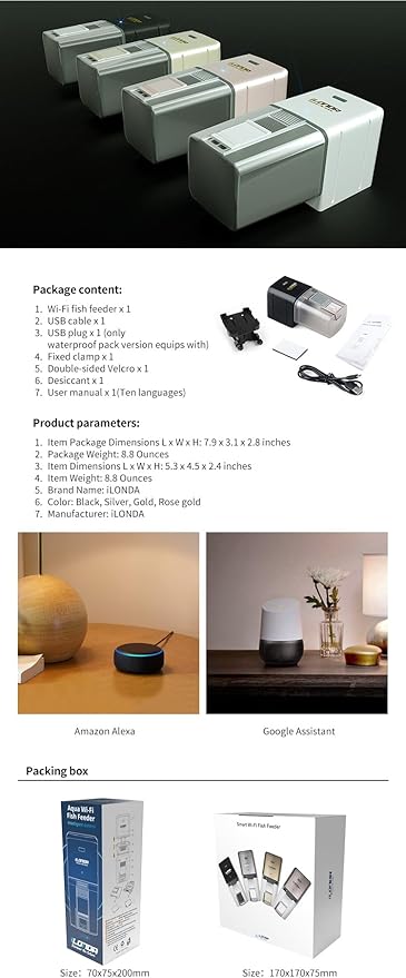 L88 Automatic Aquarium Feeder Fish Feeder Next-Generation, WiFi-Enabled, Smartphone-Controlled, Remote Fish feedingProgrammable APP Control and USB Power Supply, Compatible with Amazon Alexa