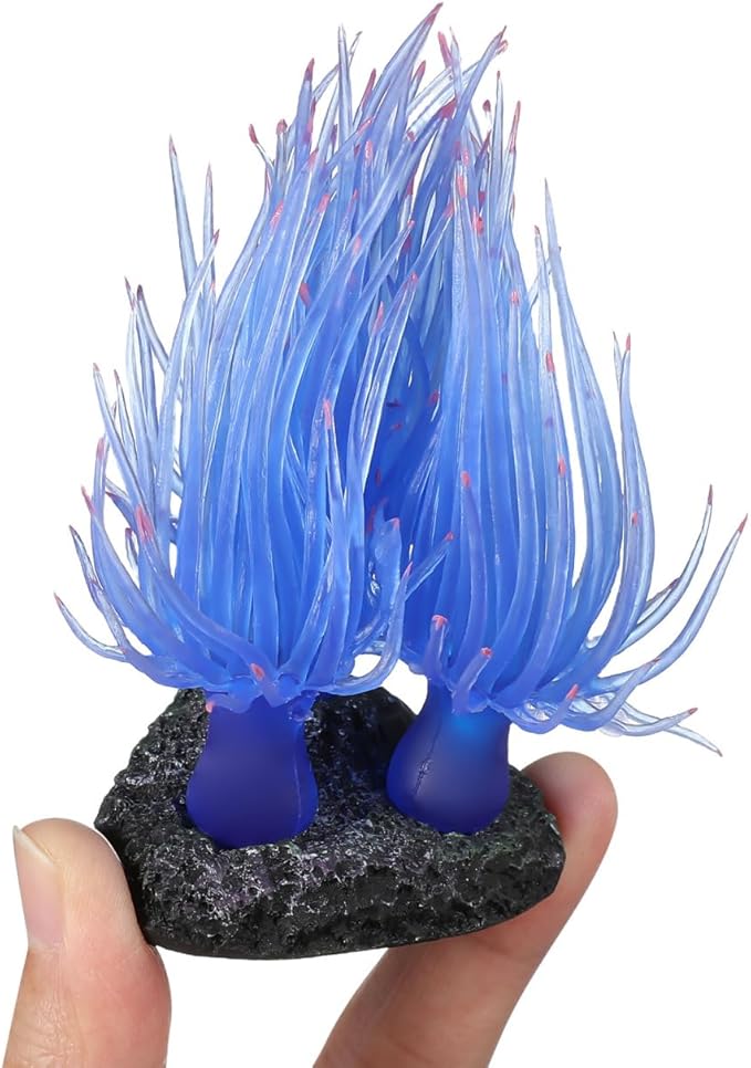 Artificial Coral Ornament for Fish Tank Aquarium Decoration Lifelike Soft Reef Coral with Stable Base Water Landscape Decor Accessory 3.14X2.95X2.95In
