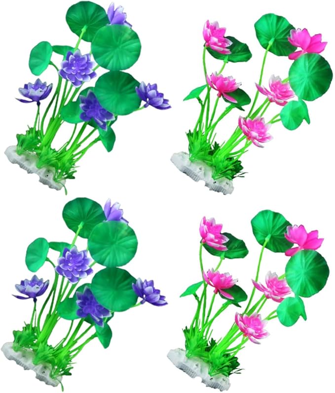Elegant 4 Piece Resin Lotus Fish Tank Decor Safe for Salt Fresh Water Aquariums