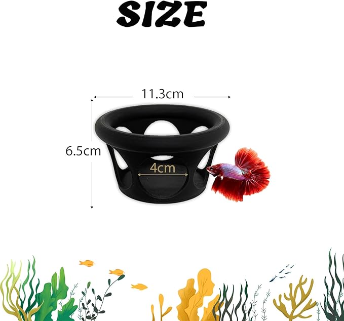 HOZOE Floating Betta Fish Hideaway, Aquarium Suspended Resting Spot, Feeder for Small Fish and Shrimp, 3D Printed, Decorative Floating Cave Accessory for Aquariums. (Black)