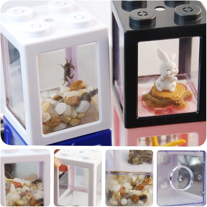 Mini Sea Monkey Tank, Small Shrimp Tank Stackable Mini Aquariums for Fairy Shrimp Eggs Moss Balls, 0.25 Gallon Temporary Betta Fish Tank Ant Feeding Case Mini Reptile Tank