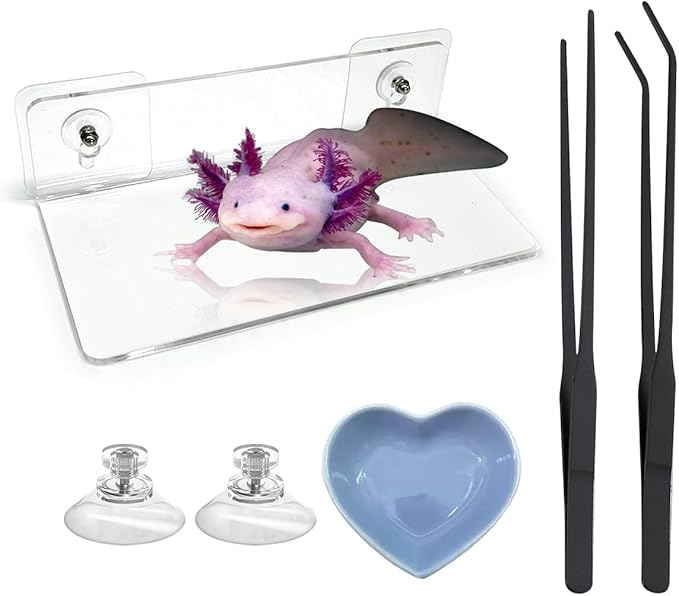 4 Pcs Axolotl Tank Accessories, Hammock with Feeder Bowl Feeding Tongs Tweezers, Aquarium Accessories for Tank, Tank Starter Kit for Axolotl Aquarium