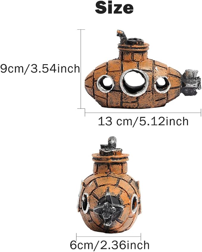 Resin Submarine Ornament: Safe Multi-Level Hideout + Spawning Caves for Aquariums, Boosts Cherry Shrimp Breeding Success, Protects Small Fish & Crabs (Fresh/Saltwater)