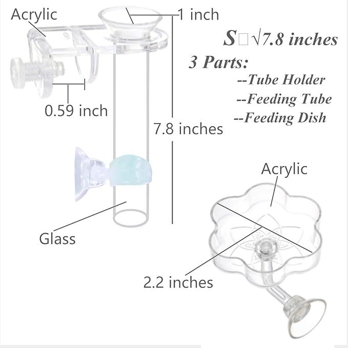 Aquarium Shrimp Small Fish Feeding Dish and Feeding Tube kit, Including Glass Feeder Tube Acrylic Feeder Dish and Holder, 3 Lengths Optional, 7.8 Inches, 11 Inches, 13.7 Inches (S-7.8 Inches)