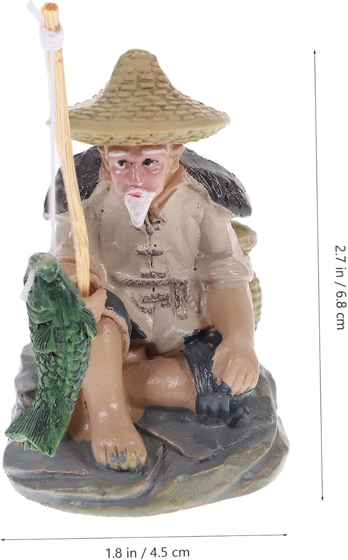 Alipis 2pcs Fisherman Statue Aquarium Ornament Fishing Figurines for Fish Tank Garden Decor Sand Table Decoration Safe for Random Colors