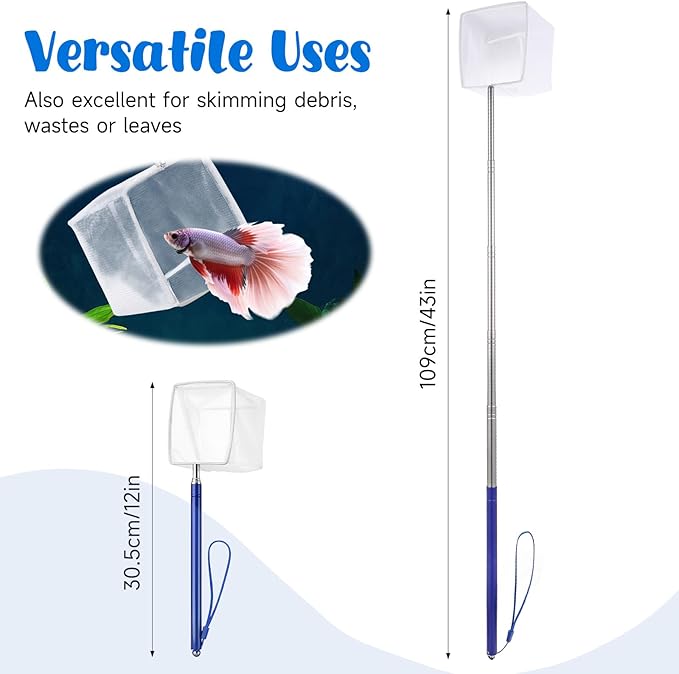 3 Inch Fine Mesh Shrimp Net, Tiny Fish Net for Shrimp Baby, Long Handle Small Fishes Tank Tool for Bettas, Extendable Stainless Steel Handle, Small Tank & Pond Cleaning Nets