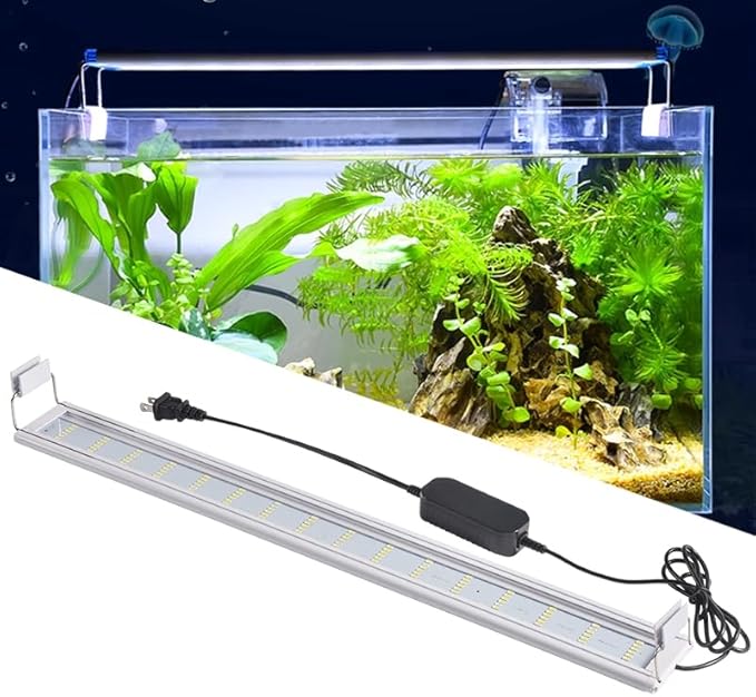 LED Aquarium Light, Full Spectrum Fish Tank Lighting, Ultra-Thin 1cm Design, 6-Row Blue & White LEDs, No Flicker, High Efficiency Cooling for 7.09-10.09in Fish Tanks (7.09inch)