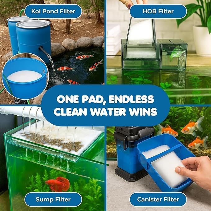 SunGrow Aquarium Crystal Clear Filter Floss - for Fish Tank, Koi Pond Filter Pad - Water Filter Media Roll. 1" Thick, 12" Wide x 70" Length