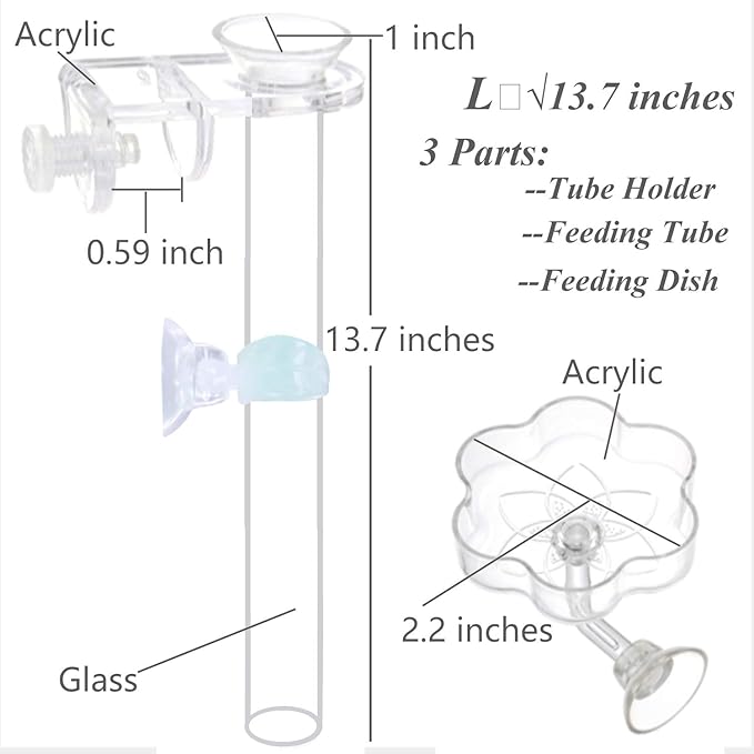 Aquarium Shrimp Small Fish Feeding Dish and Feeding Tube kit, Including Glass Feeder Tube Acrylic Feeder Dish and Holder, 3 Lengths Optional, 7.8 Inches, 11 Inches, 13.7 Inches (L-13.7 Inches)