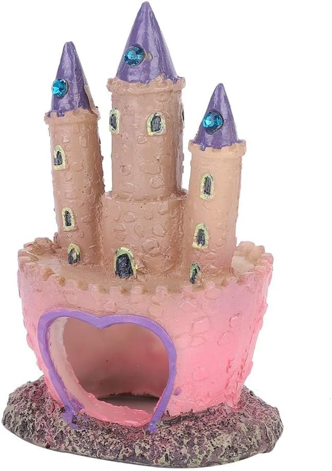 HERCHR Castle Aquarium Decoration, Fish Tanks Ornament Resin Castle Cave Hideouts House Plants Supplies Accessories Safe for Freshwater and Saltwater Fish Tanks(Pink)
