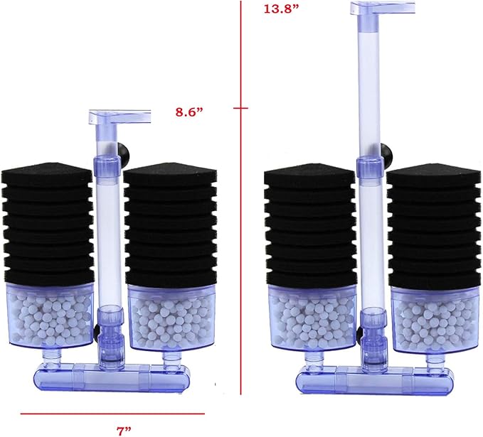Multi Layer Filter Media Biochemical Dual Sponges Filters with Extendable Telescopic Air Flow Outlet Air Pump Driven for Betta Fry Aquarium Fish Tank Up to 50 Gallon (1-Pack, Black Sponge)
