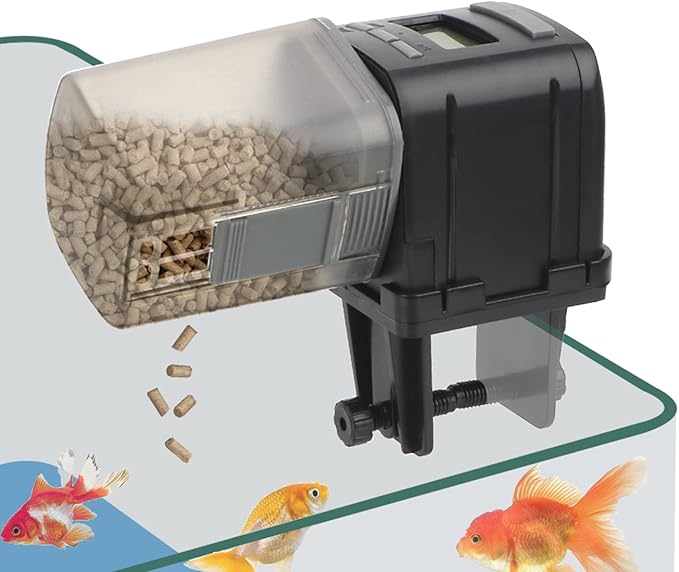 Automatic Fish Feeder, Aquarium Electric Auto Fish Feeder,Moisture-Proof Fish Tank Pond Feeder Fish Food Dispenser with LCD Display Digital Timer for Vacation Weekend Holiday