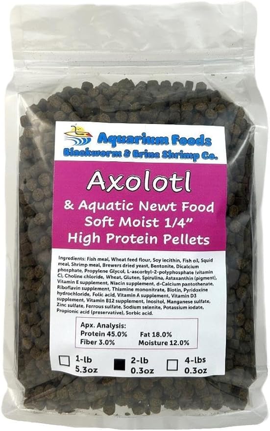 Axolotl Food, 1/4" Soft Moist Sinking Pellets, Rangen's Salmon Meal Pellets for Adult Axolotl. Also Shrimp, Snails, Crabs, Bottom Fish, All Tropical Fish…2-lbs 0.3oz Clear Bag