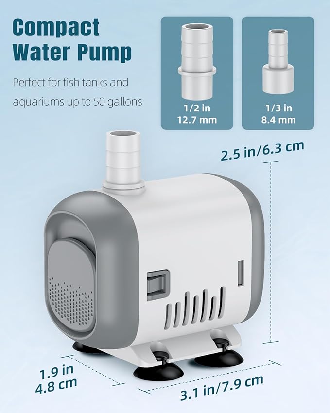 Pawfly Small Fountain Pump, 240 GPH Submersible Water Pump for Fountain, 12 W Mini Water Pump with 3.9 ft. High Lift, Quiet Water Fountain Pump for Aquarium Fish Tank & Waterfall