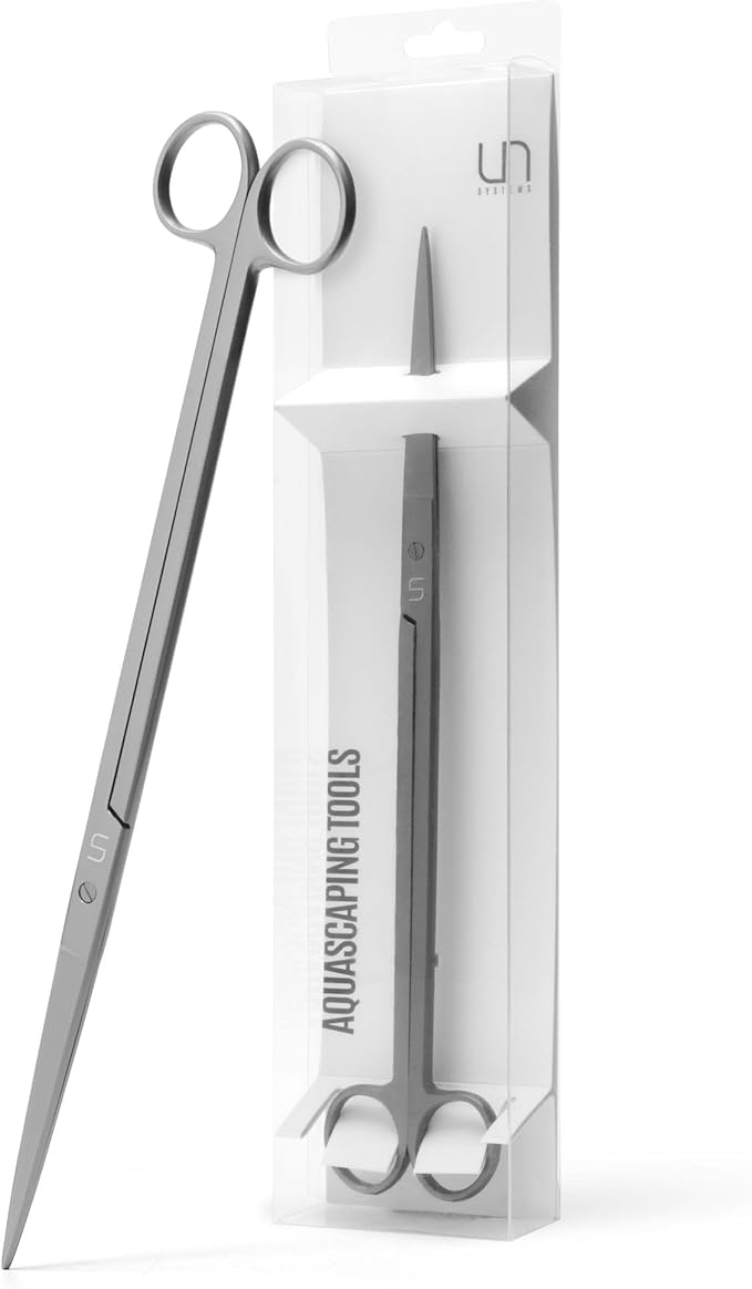 UNS Aquascaping Tools - Stainless Steel, Rust Resistant, Freshwater Planted Tank, Saltwater Reef Aquarium Maintenance Accessory - Trimming Stems & Carpets, Coral Cutting - Straight Scissors, Grey
