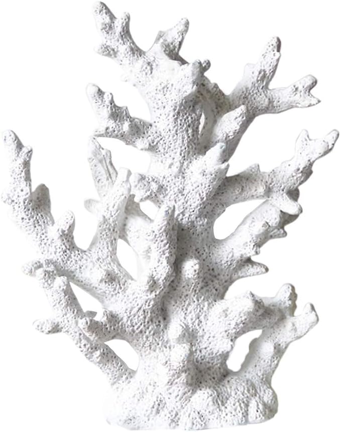 Taotenish Artificial Coral Ornament Underwater Sea Plants Decorations Craft Resin Aquarium Plants Coral Fish Tank Decorations - White