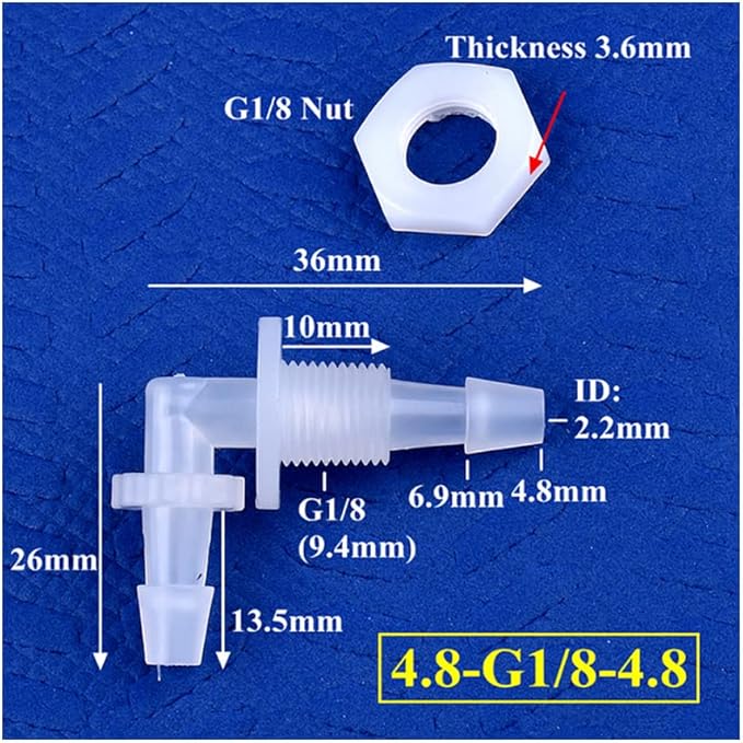 5Pcs Hex Nut PP Pagoda Elbow Connectors Aquarium Tank Air Pump Hose Joints Irrigation Pipe Fittings,4.8-G1I8-4.8