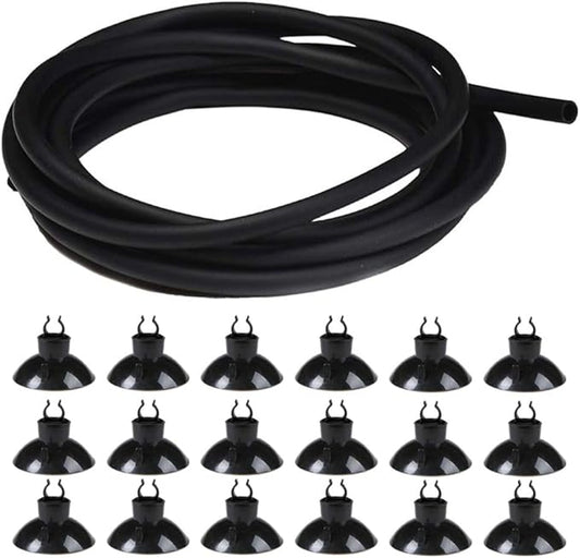 JIH 25 Feet Standard Airline Tubing Black with Suction Cups for Aquariums,Terrariums