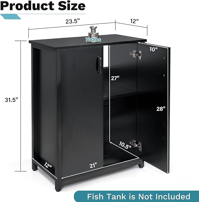 TC-HOMENY 10-20 Gallon Fish Tank Stand, Aquarium Stand with Power Outlets, 700LBS Capacity, Fish Tank Table with Storage Cabinet, Aquarium Table for Reptile Terrarium Stand (23.5" x 12" x 31.5'')