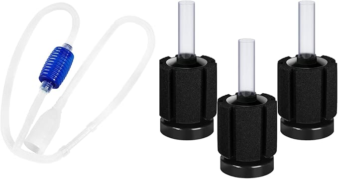 AQUANEAT Aquarium Siphon, Fish Tank Siphon Bundle with 3packs Sponge Filter up to 10Gal