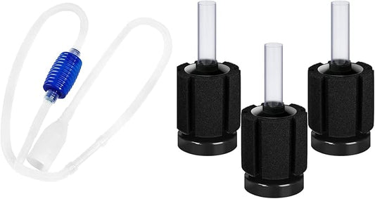 AQUANEAT Aquarium Siphon, Fish Tank Siphon Bundle with 3packs Sponge Filter up to 10Gal