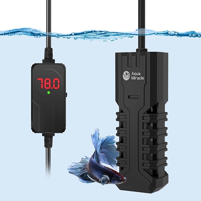 AquaMiracle Aquarium Heater, 25W Submersible Fish Tank Heater with LED Digital Display, Overheat Protection & Auto Power-Off When Out of Water, for Freshwater and Saltwater Fish Tanks (1-5 Gal)