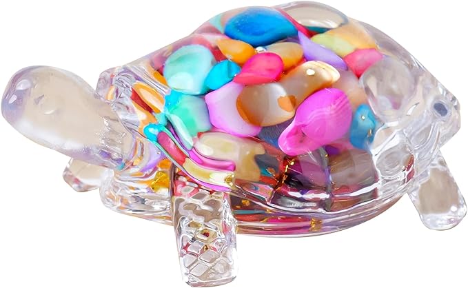 Crystal Glass Turtle Decor Shells Statue Coastal Aquarium Decor, Zen Home Ornament for Turtle Lovers, Ocean-Themed Collector Gift (3.35 Inch)