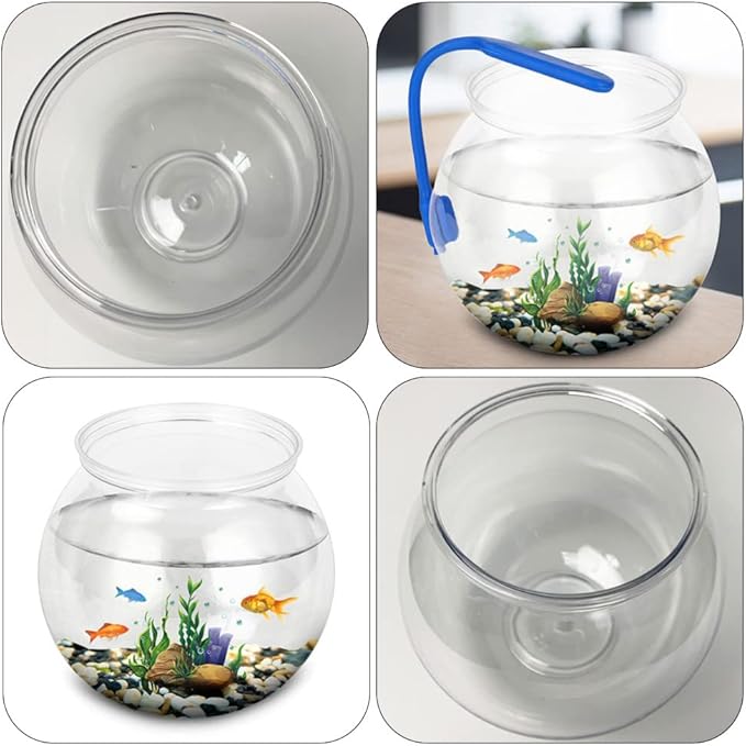 POPETPOP Plastic Fish Bowl - Small Fish Tank Desktop Round Fish Bowl Transparent Aquarium Vase Hydroponic Plant Terrarium for Home Office Decor