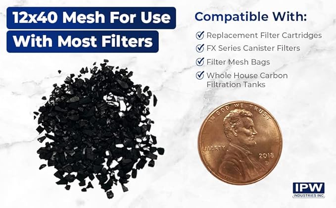 IPW Industries Inc. - Activated Charcoal Coconut Shell Water Filter, Carbon Media for Aquarium, Drinking Water & Air Filtration, 15 Lbs Bulk Granular