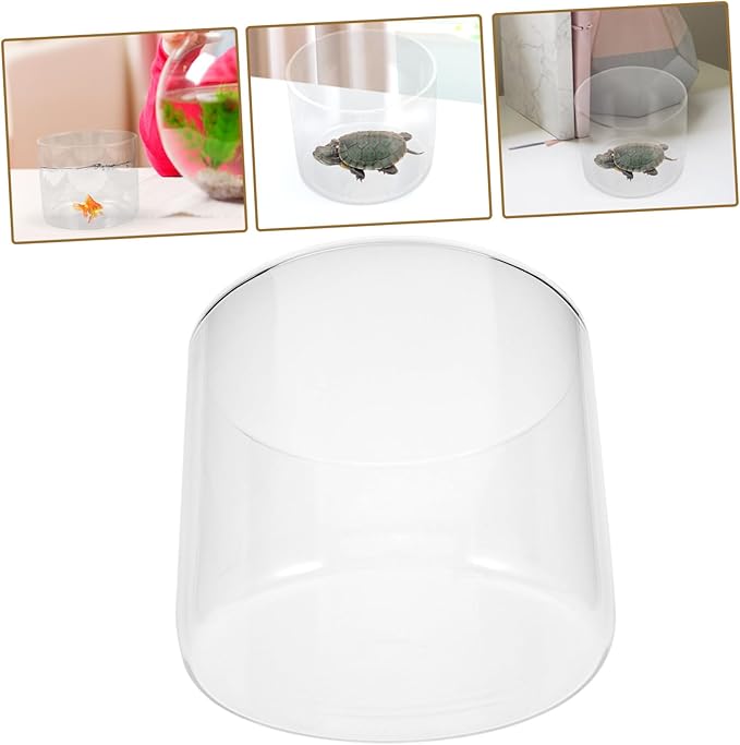 Transparent Small Glass Fish Bowl Aquarium Desktop Tank for Betta Fish Shrimp Aquatic Plant Decor Centerpiece for Home Office